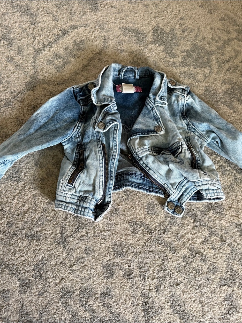 Kids Light Wash Denim Jacket - Casual Moto Style